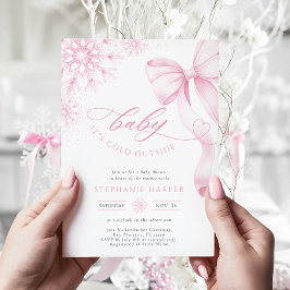 ベビーピンク色のベビーシャワー招待状外は寒い 招待状