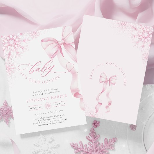 ベビーピンク色のベビーシャワー招待状外は寒い 招待状