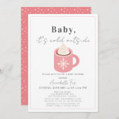ベビーピンク色ココアベビーシャワー外は寒い 招待状 (正面/裏面)
