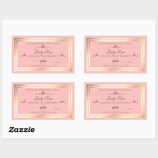 ベビーピンク製品ラベル(金ゴールドフレームとロゴ付き) 長方形シール (シート)