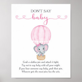 ベビーピンク象の赤ちゃんシャワーゲームと言わない ポスター