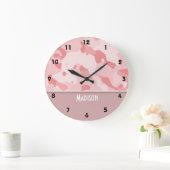 ベビーピンク迷彩柄パーソナライズされた; ラージ壁時計 (ホーム)