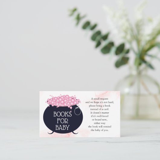 ベビーピンク醸造ハロウィンベビーシャワー用の本 エンクロージャーカード (スタンド正面)