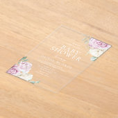 ベビーピンク&ホワイトフローラベビーシャワー アクリル招待状 (レイダウン)