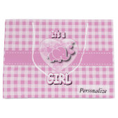 ベビーピンク&ホワイトプレイドベビーゾウ ラージペーパーバッグ (正面)