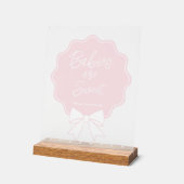 ベビーピンク&ホワイトボウベビーは甘いトリート アクリルサイン (傾斜)