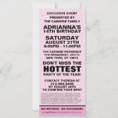 ベビーピンクVIPフォトチケット誕生日パーティー 招待状 (裏面)