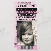 ベビーピンクVIPフォトチケット誕生日パーティー 招待状 (正面/裏面)