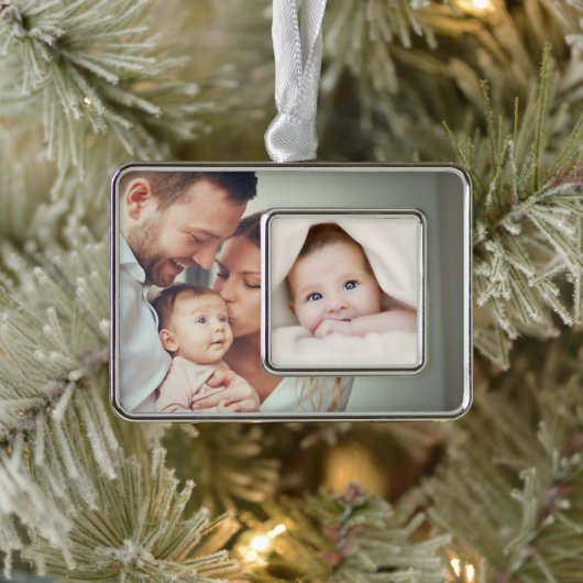 ベビーファミリ初めてのクリスマス写真のパーソナライズ シルバープレートフレームオーナメント (ツリー)