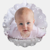 ベビーファーストハヌカー写真雪片ニューパープル オーナメントカード (正面)