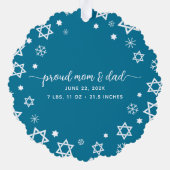 ベビーファーストハヌカー写真雪片ニューパープル オーナメントカード (裏面)