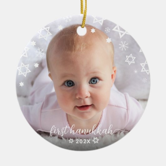 ベビーファーストハヌカー星スノーフレーク祖父母 セラミックオーナメント (正面)