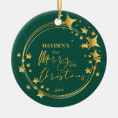 ベビーファーストメリーリトルクリスマスフォト金ゴールドスター セラミックオーナメント (正面)