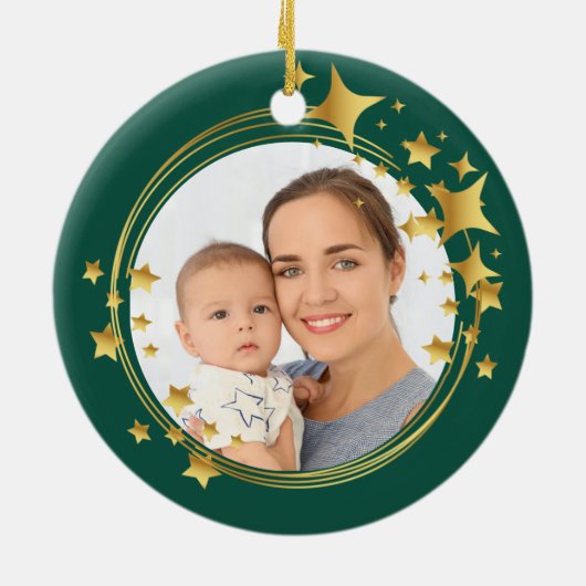 ベビーファーストメリーリトルクリスマスフォト金ゴールドスター セラミックオーナメント (裏面)