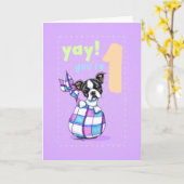 ベビーファースト誕生日エイジ1ボストンパピー カード (黄色い花)