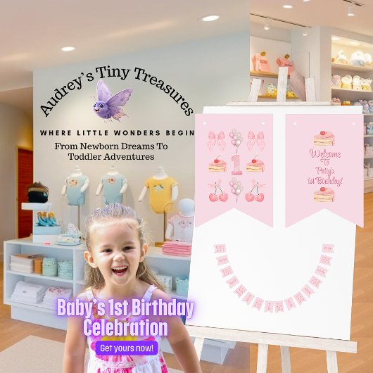 ベビーファースト誕生日パステルピンクボウズ バンティングフラッグ