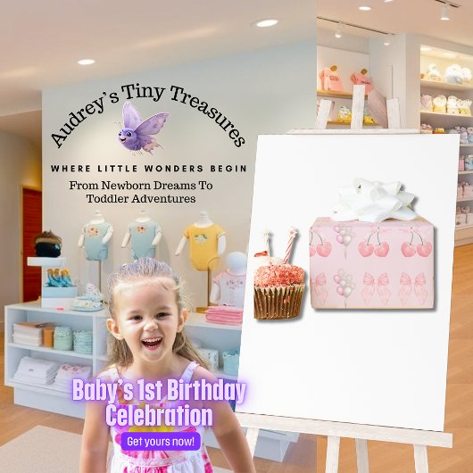 ベビーファースト誕生日パステルピンクボウズ ラッピングペーパー