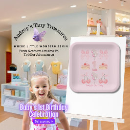 ベビーファースト誕生日パステルピンクボウ紙プレート ペーパープレート