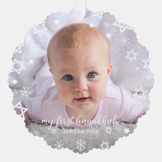 ベビーファーストHanukkah写真スノーフレーク祖父母 オーナメントカード (正面)