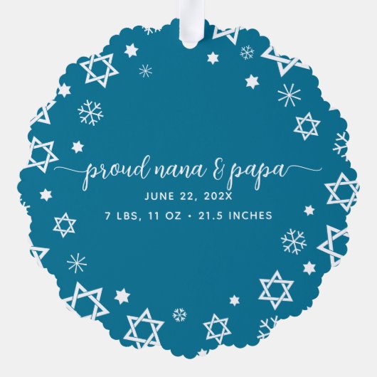 ベビーファーストHanukkah写真スノーフレーク祖父母 オーナメントカード (裏面)