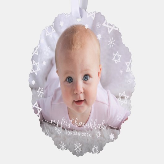 ベビーファーストHanukkah写真スノーフレーク祖父母 オーナメントカード (左)
