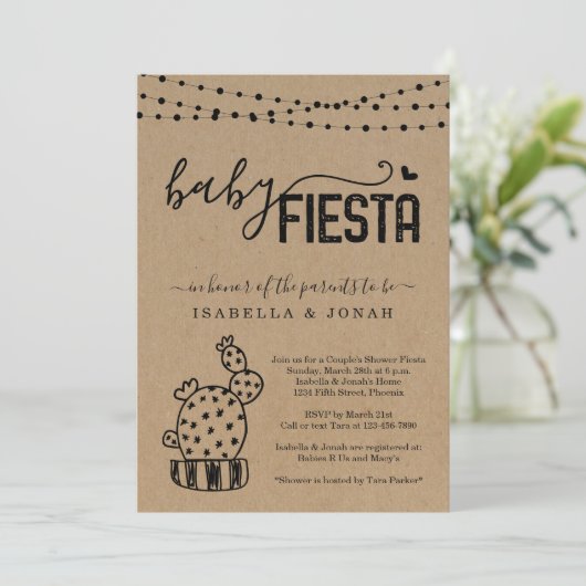 ベビーフィエスタカップル男女兼用の赤ちゃんシャワー 招待状 (スタンド正面)