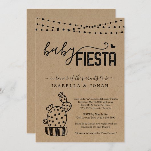 ベビーフィエスタカップル男女兼用の赤ちゃんシャワー 招待状 (正面/裏面)