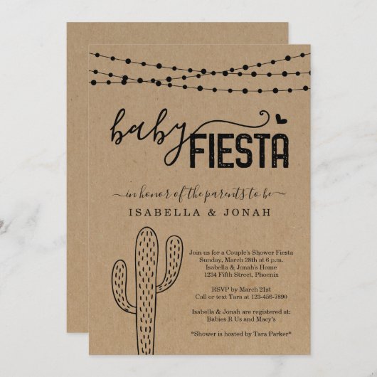 ベビーフィエスタカップル男女兼用の赤ちゃんシャワー 招待状 (正面/裏面)