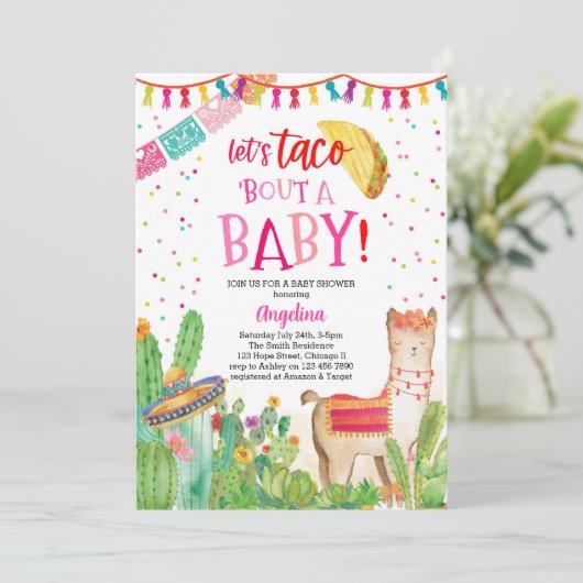 ベビーフィエスタラマメキシコの赤ちゃんシャワーのタコ 招待状 (スタンド正面)