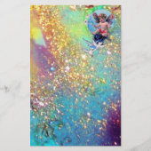 ベビーフェアリーと鳩のキラキラ，青い緑の金ゴールド 便箋 (正面)