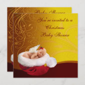 ベビーフェアリーインサンタハットクリスマスベビーシャワー 招待状 (正面/裏面)