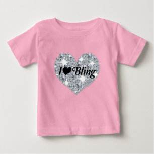 ベビーフェイクピンクダイヤモンドハート「アイラブきらきら光る」デザイン ベビーTシャツ