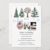 ベビーフォトウィンターワンダーランドファースト誕生日 招待状 (正面/裏面)