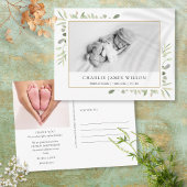 ベビーフォトウォーターカラーグリーナリー誕生サンキューポー ポストカード