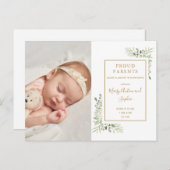 ベビーフォトウォーターカラーグリーンリーサンキュー誕生 案内ポストカード (正面/裏面)