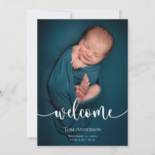 ベビーフォトエレガントコラージュ名スクリプト誕生 案内状 (正面)