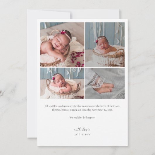 ベビーフォトエレガントコラージュ名スクリプト誕生 案内状 (裏面)