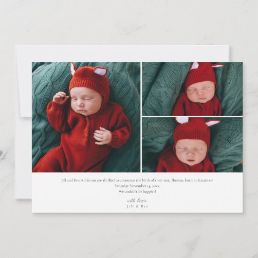 ベビーフォトエレガントコラージュ名スクリプト誕生Anno 案内状 (裏面)