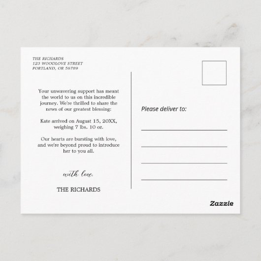ベビーフォトオーバーレイ 誕生のお礼を伝える出生発表 ポストカード (裏面)