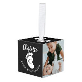 ベビーフォトキープサケ&誕生統計ブラックモノグラム キューブオーナメント (正面アングル)