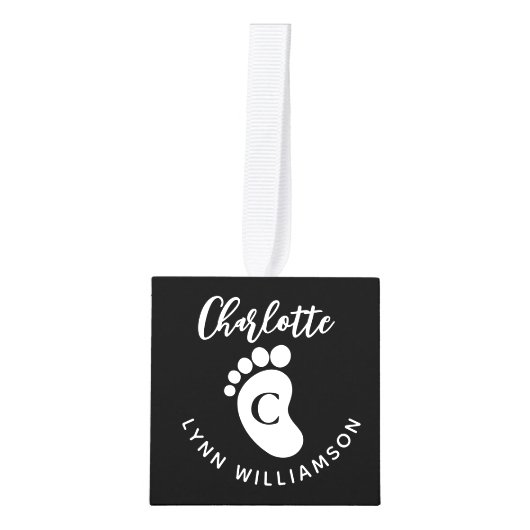 ベビーフォトキープサケ&誕生統計ブラックモノグラム キューブオーナメント (正面)