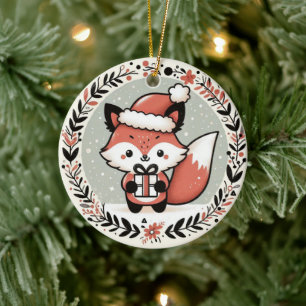 ベビーフォトクリスマスキュートキツネ セラミックオーナメント