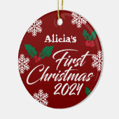 ベビーフォトクリスマスバンニーズのフレーム セラミックオーナメント (左)