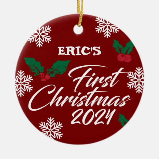 ベビーフォトクリスマスミスタントー雪 セラミックオーナメント (正面)