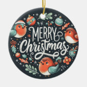 ベビーフォトクリスマスロビンズメッセージカード セラミックオーナメント (正面)