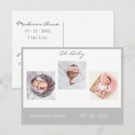 ベビーフォトグレーボーイまたはガールスクリプト統計誕生 案内ポストカード