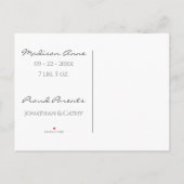 ベビーフォトグレーボーイまたはガールスクリプト統計誕生 案内ポストカード (裏面)