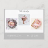 ベビーフォトグレーボーイまたはガールスクリプト統計誕生 案内ポストカード (正面)