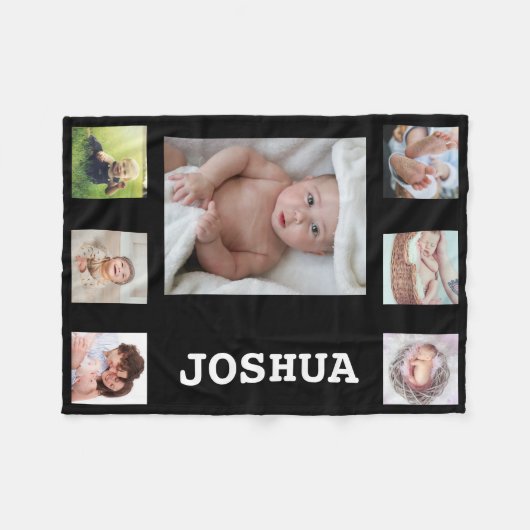 ベビーフォトコラパーソナライズされたージュ名前をカスタムするキュート フリースブランケット (正面(横))