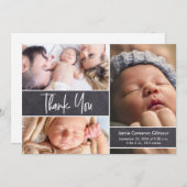 ベビーフォトコラージュのChalkboardスクリプトタイプ サンキューカード (正面/裏面)